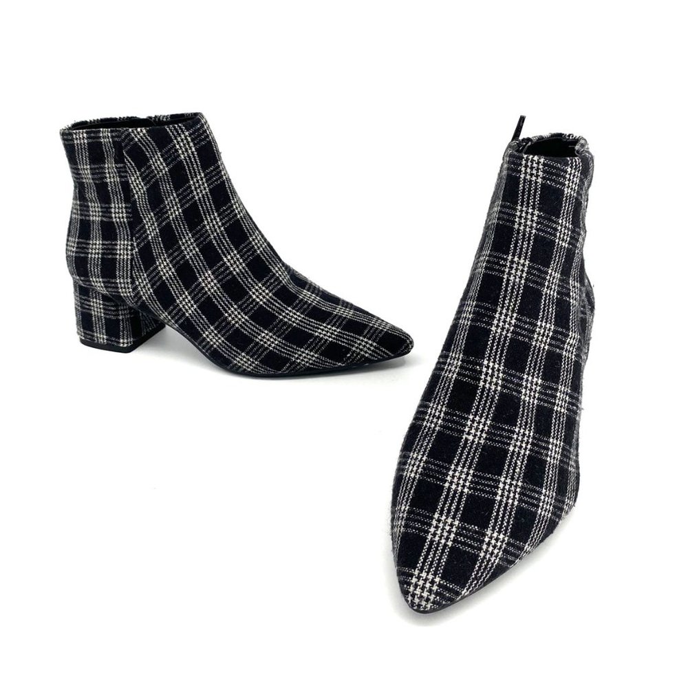 Black and White Plaid Fabric Ankle Boots NWT